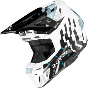 Kask motocrossowy z interkomem Cardo Venture biało-czarno-niebieski