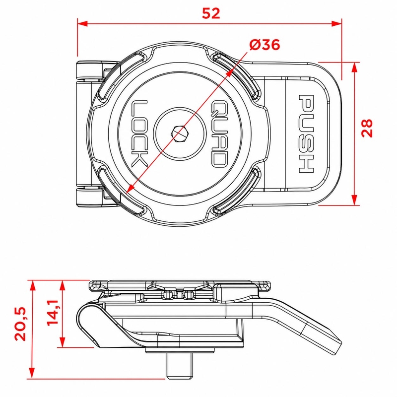 Uchwyt na telefon komórkowy Quad Lock® 360 z krótką dźwignią, czarny