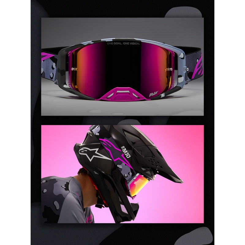 Gogle motocrossowe Alpinestars Supertech Lone w kolorze fioletowym z lustrzanym różowym pleksiglasem
