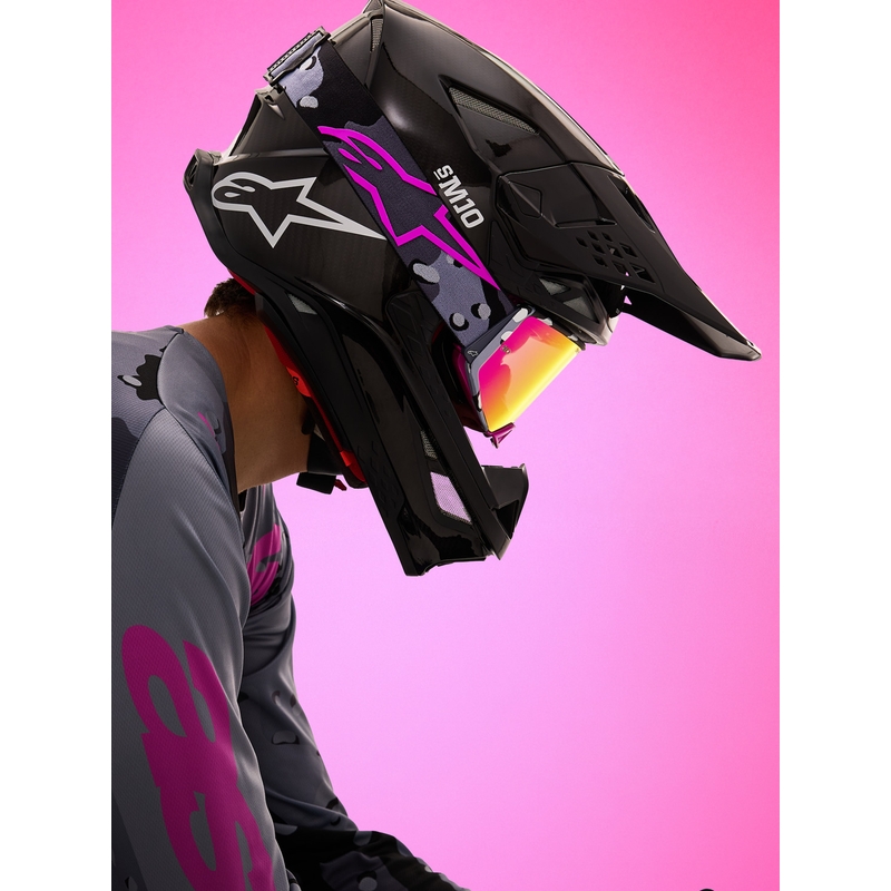 Gogle motocrossowe Alpinestars Supertech Lone w kolorze fioletowym z lustrzanym różowym pleksiglasem
