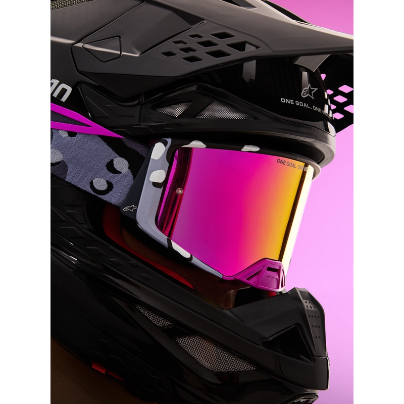 Gogle motocrossowe Alpinestars Supertech Lone w kolorze fioletowym z lustrzanym różowym pleksiglasem