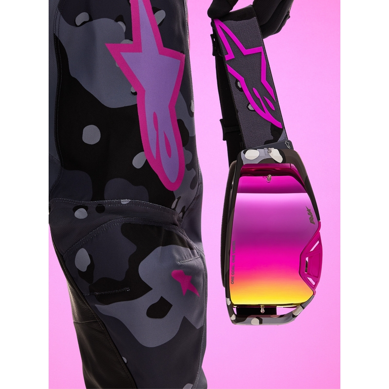Gogle motocrossowe Alpinestars Supertech Lone w kolorze fioletowym z lustrzanym różowym pleksiglasem