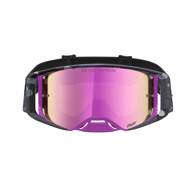 Gogle motocrossowe Alpinestars Supertech Lone w kolorze fioletowym z lustrzanym różowym pleksiglasem