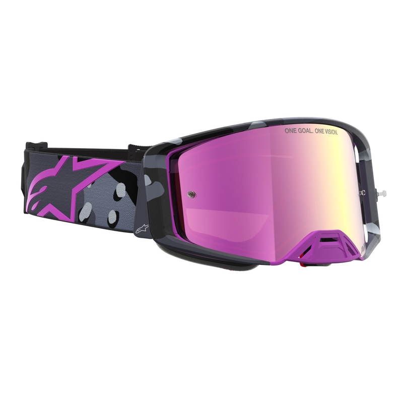 Gogle motocrossowe Alpinestars Supertech Lone w kolorze fioletowym z lustrzanym różowym pleksiglasem