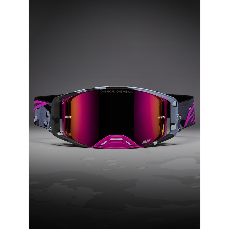 Gogle motocrossowe Alpinestars Supertech Lone w kolorze fioletowym z lustrzanym różowym pleksiglasem