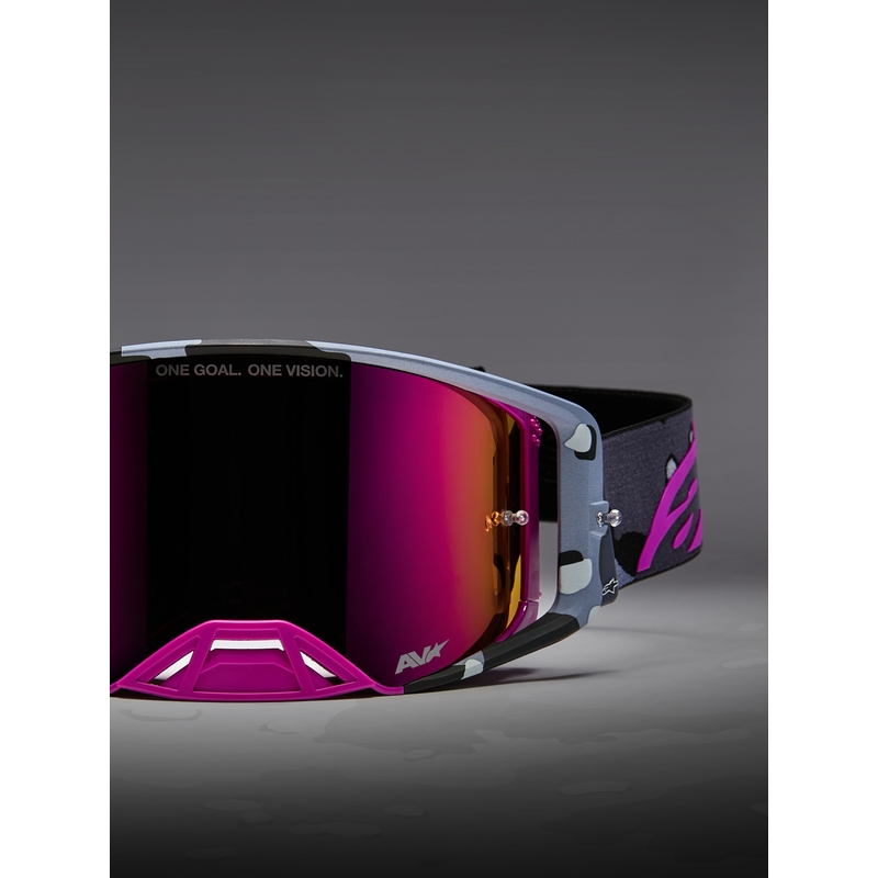 Gogle motocrossowe Alpinestars Supertech Lone w kolorze fioletowym z lustrzanym różowym pleksiglasem