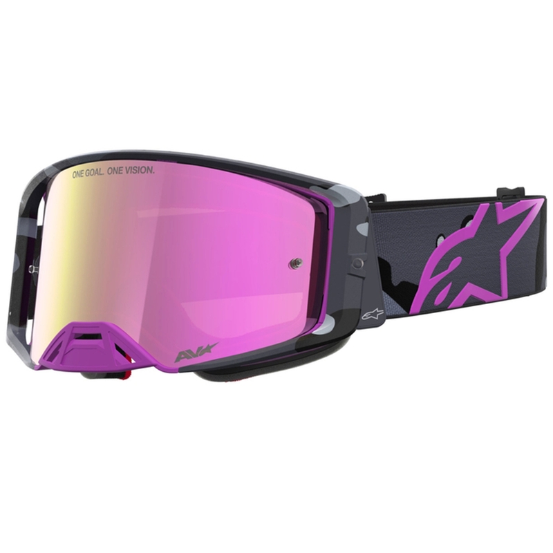 Gogle motocrossowe Alpinestars Supertech Lone w kolorze fioletowym z lustrzanym różowym pleksiglasem