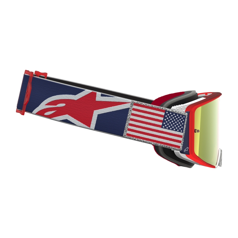 Okulary motocrossowe Alpinestars Supertech Fiftyfold niebiesko-czerwono-białe z lustrzanym czerwonym pleksiglasem