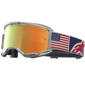 Gogle motocrossowe Alpinestars Vision 5 Fiftyfold w kolorze niebiesko-czerwono-białym z lustrzanymi czerwonymi soczewkami