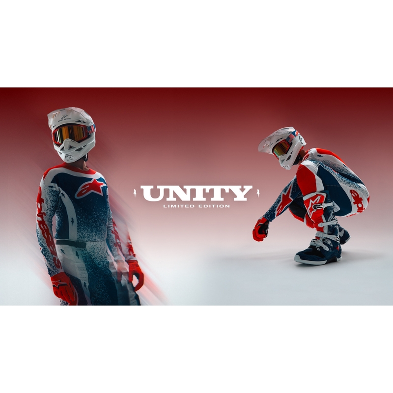 Koszulka motocrossowa Alpinestars Techstar w limitowanej edycji Unity w kolorze czerwono-biało-niebieskim