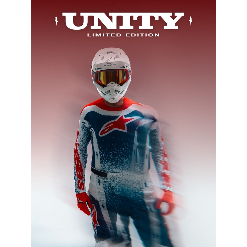 Spodnie motocrossowe Alpinestars Techstar Limited Edition Unity w kolorze czerwono-biało-niebieskim