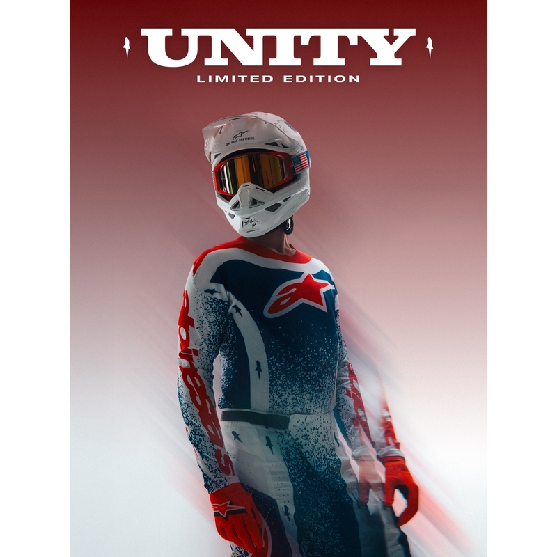 Spodnie motocrossowe Alpinestars Techstar Limited Edition Unity w kolorze czerwono-biało-niebieskim