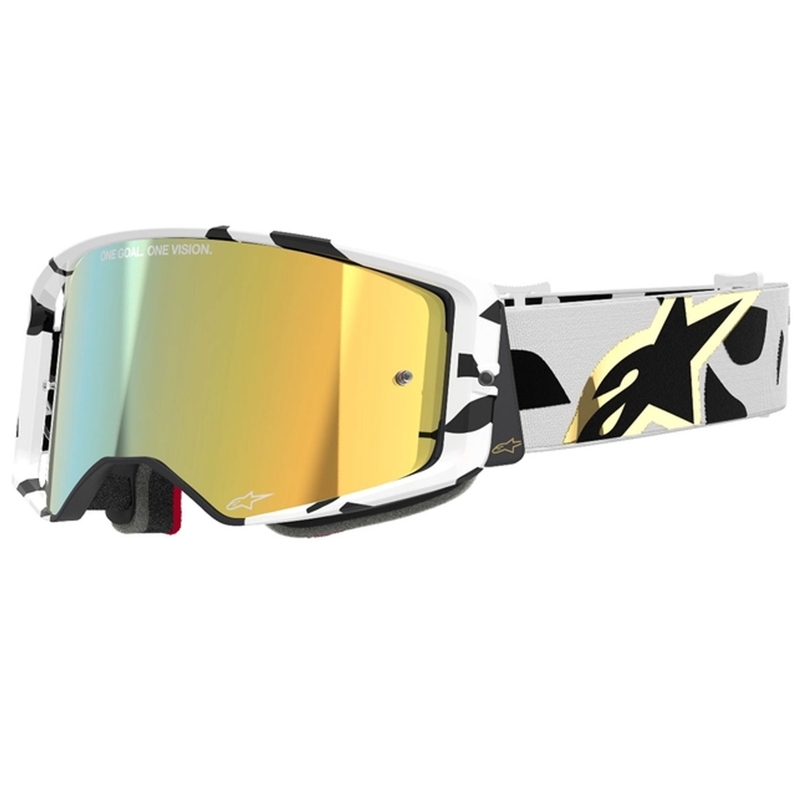 Gogle motocrossowe Alpinestars Supertech Corp w kolorze biało-złotym z lustrzanymi złotymi soczewkami