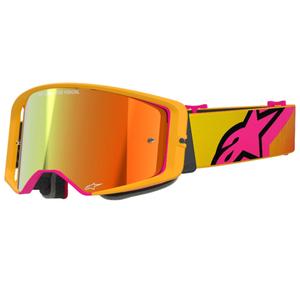 Gogle motocrossowe Alpinestars Supertech Corp w kolorze żółto-różowym z lustrzanymi czerwonymi soczewkami