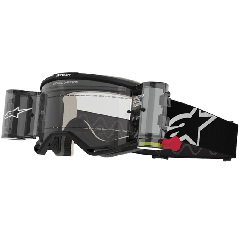 Czarne gogle motocrossowe Alpinestars Vision 5 Corp ROLL-OFF Wide Vision z przezroczystymi soczewkami