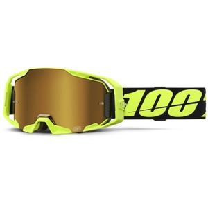 Gogle motocrossowe 100% ARmatic Neon Yellow ze złotą prawdziwą plexi