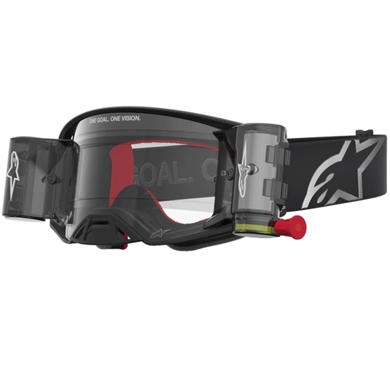 Gogle motocrossowe Alpinestars Supertech ROLL-OFF czarno-srebrne z przezroczystym pleksiglasem