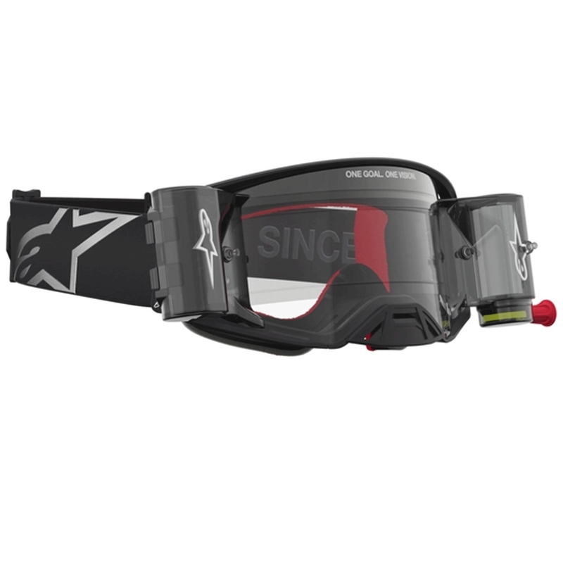 Gogle motocrossowe Alpinestars Supertech ROLL-OFF czarno-srebrne z przezroczystym pleksiglasem
