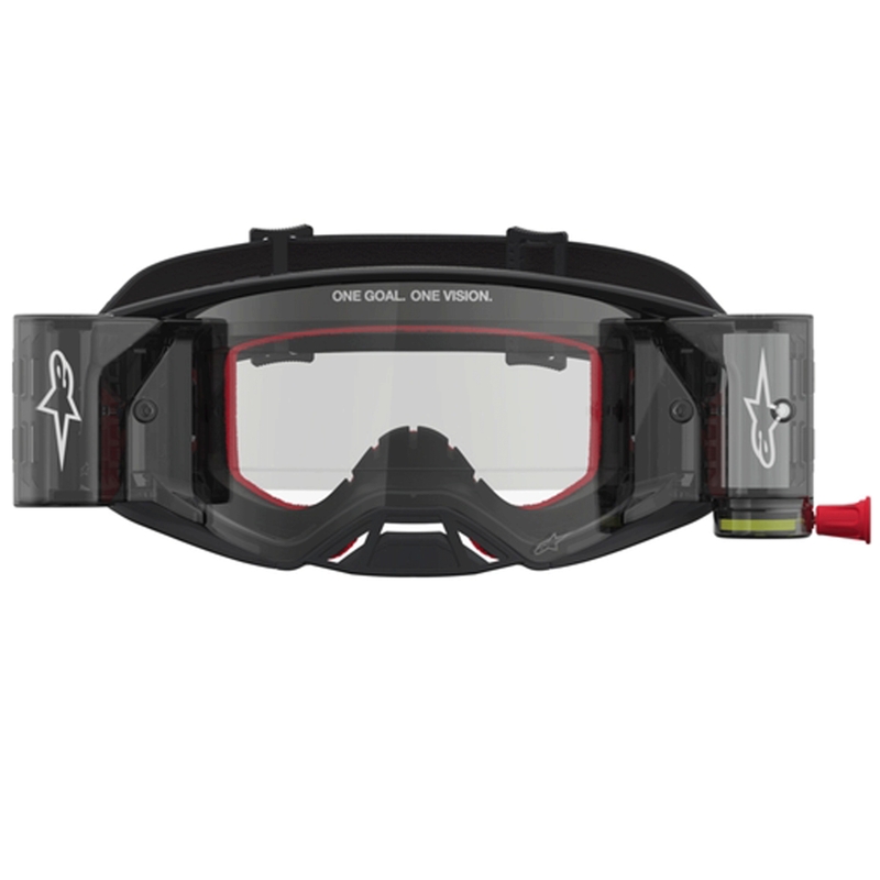 Gogle motocrossowe Alpinestars Supertech ROLL-OFF czarno-srebrne z przezroczystym pleksiglasem