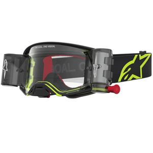 Okulary motocrossowe Alpinestars Supertech Firma w kolorze czarno-fluo-żółtym z przezroczystym pleksiglasem