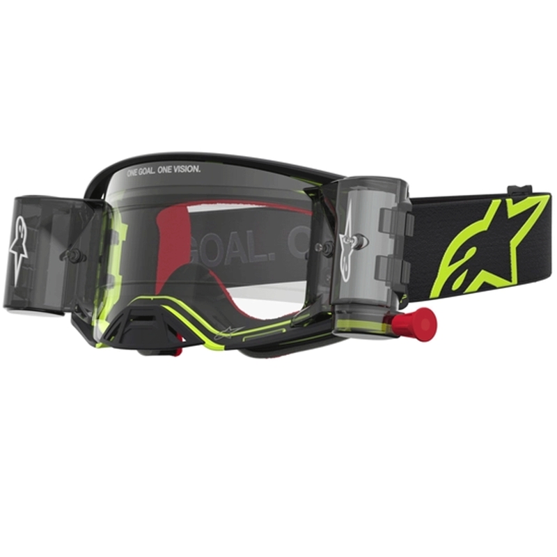 Okulary motocrossowe Alpinestars Supertech Firma w kolorze czarno-fluo-żółtym z przezroczystym pleksiglasem