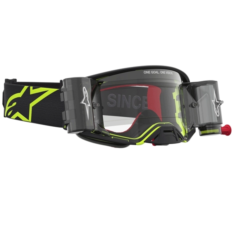 Okulary motocrossowe Alpinestars Supertech Firma w kolorze czarno-fluo-żółtym z przezroczystym pleksiglasem