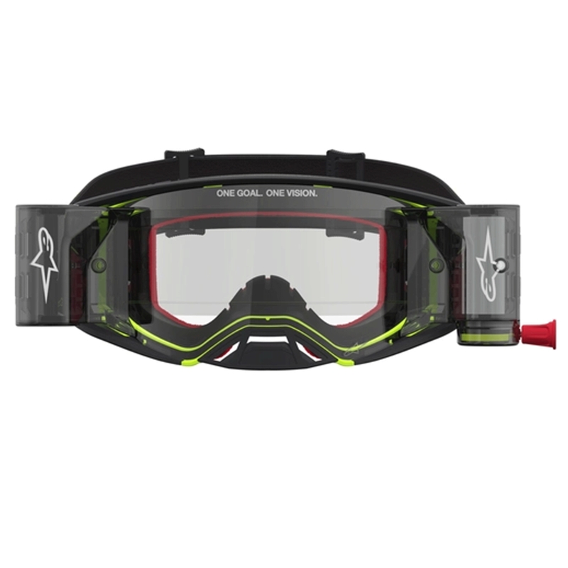 Okulary motocrossowe Alpinestars Supertech Firma w kolorze czarno-fluo-żółtym z przezroczystym pleksiglasem