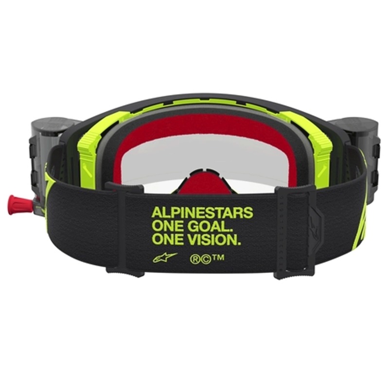 Okulary motocrossowe Alpinestars Supertech Firma w kolorze czarno-fluo-żółtym z przezroczystym pleksiglasem