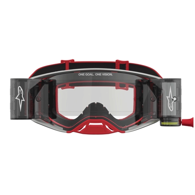 Okulary motocrossowe Alpinestars Supertech Firma w kolorze czerwono-srebrnym z przezroczystym pleksiglasem