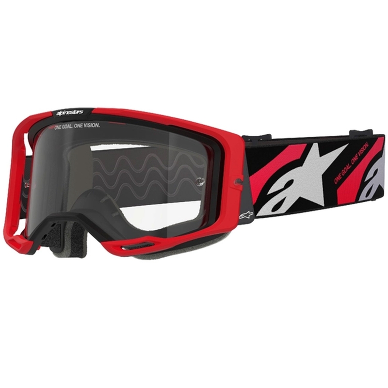 Gogle motocrossowe Alpinestars Vision 8 Luar czerwono-czarne z przezroczystymi soczewkami