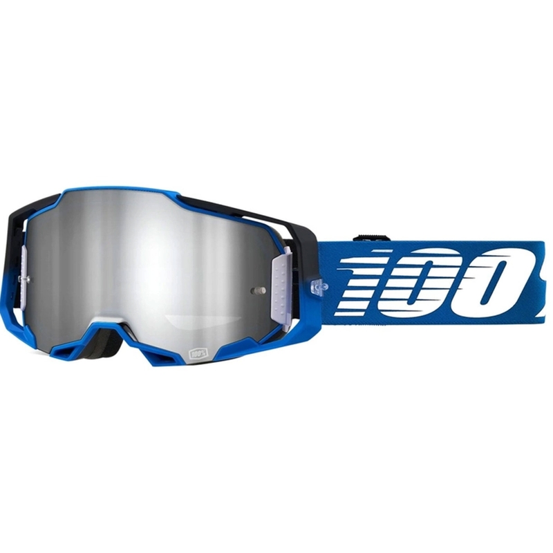 Gogle motocrossowe 100% ARMEGA Rockchuck black-white-blue (silver plexi)