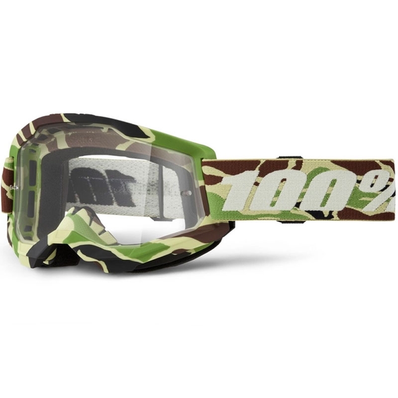 Gogle motocrossowe 100% STRATA 2 New War Camo zielone (przezroczyste pleksi)