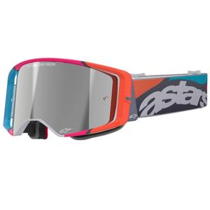 Gogle motocrossowe Alpinestars Supertech Stream szaro-wielokolorowe z lustrzanymi srebrnymi soczewkami