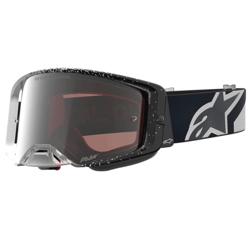 Gogle motocrossowe Alpinestars Supertech biało-czarne z lustrzanym srebrnym pleksiglasem