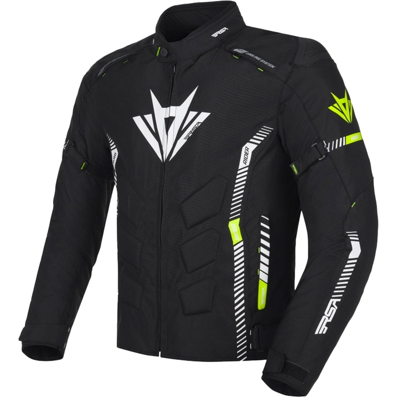 Kurtka motocyklowa RSA Rider czarno-biało-fluo-żółta 2 - II gatunek - II. jakość