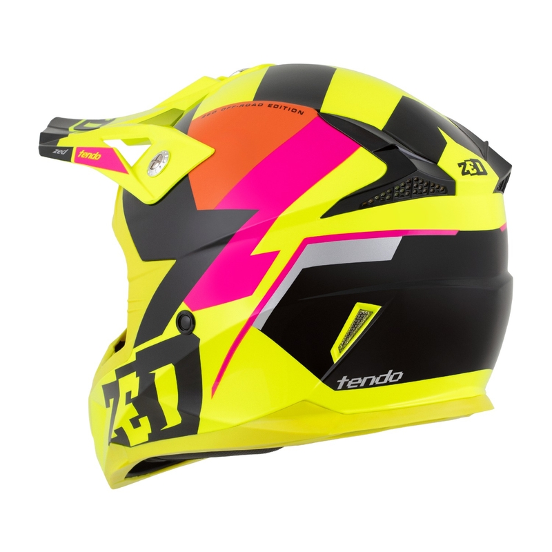 Dziecięcy kask motocrossowy ZED X1.9 Tendo fluo żółto-różowo-pomarańczowo-czarny - II. jakość