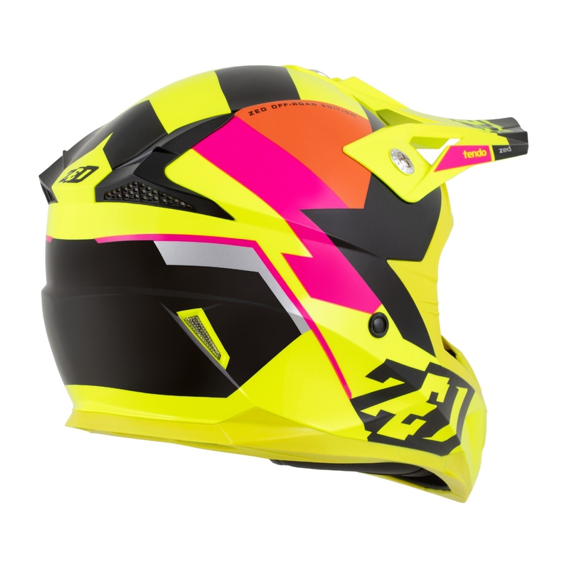 Dziecięcy kask motocrossowy ZED X1.9 Tendo fluo żółto-różowo-pomarańczowo-czarny - II. jakość