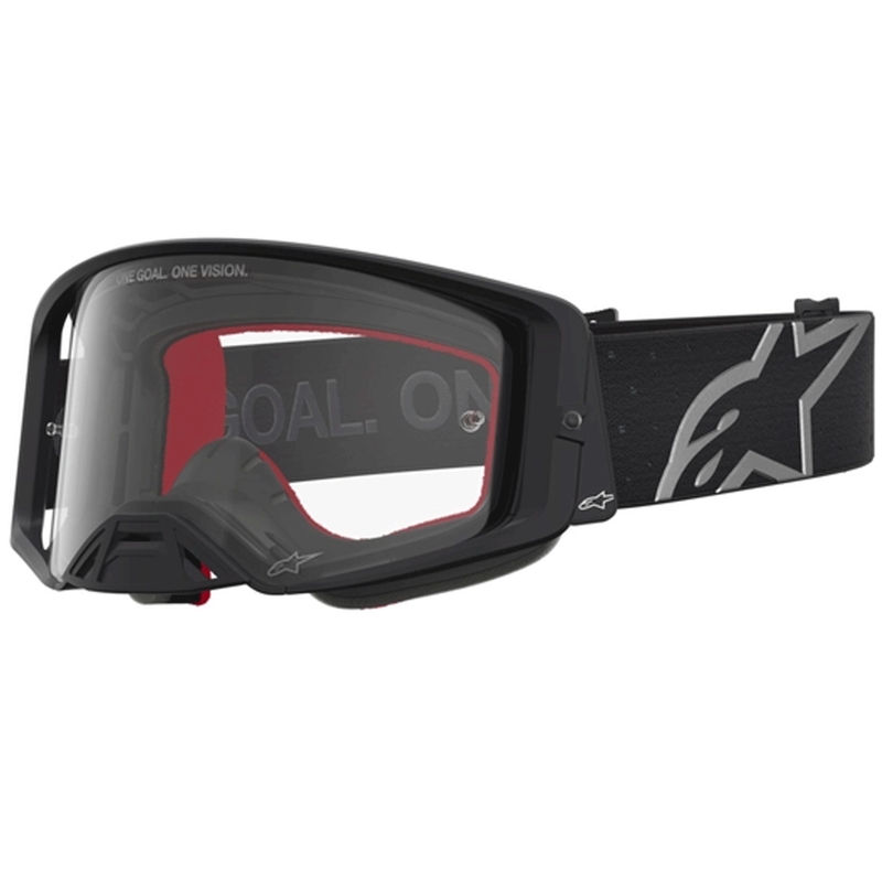 Gogle motocrossowe Alpinestars Supertech Vesta czarno-srebrne z przezroczystym pleksiglasem