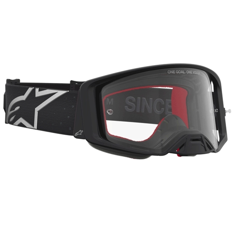 Gogle motocrossowe Alpinestars Supertech Vesta czarno-srebrne z przezroczystym pleksiglasem