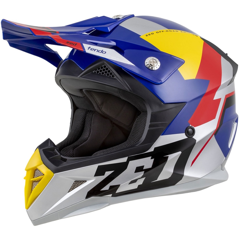 Kask motocrossowy ZED X1.9 Tendo perłowy niebiesko-czerwono-żółto-srebrny - II. jakość