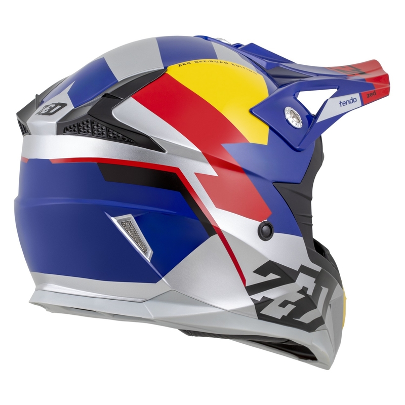 Kask motocrossowy ZED X1.9 Tendo perłowy niebiesko-czerwono-żółto-srebrny - II. jakość