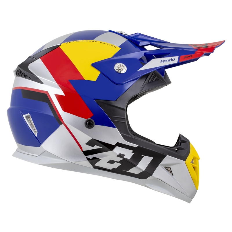 Kask motocrossowy ZED X1.9 Tendo perłowy niebiesko-czerwono-żółto-srebrny - II. jakość
