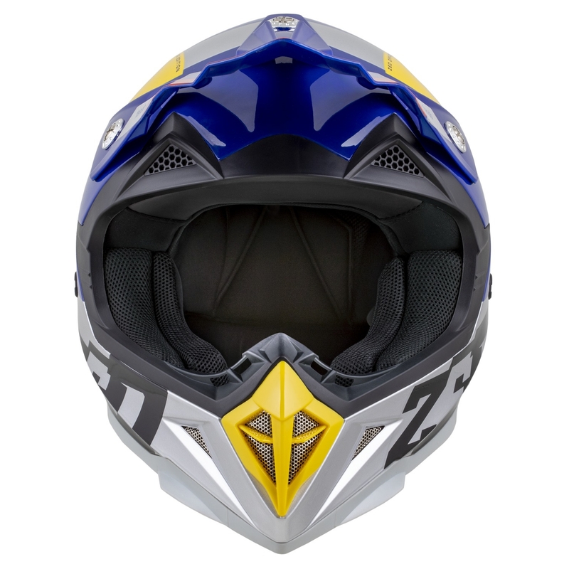 Kask motocrossowy ZED X1.9 Tendo perłowy niebiesko-czerwono-żółto-srebrny - II. jakość