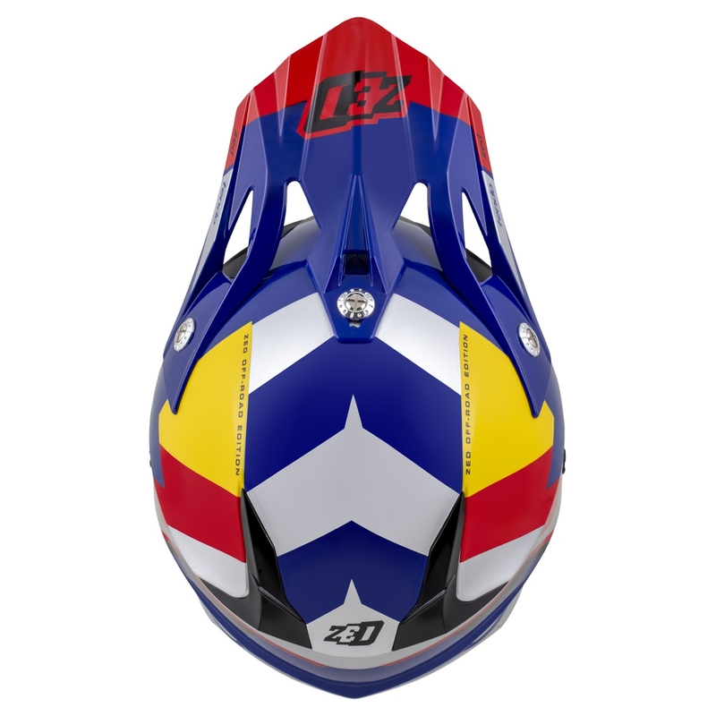 Kask motocrossowy ZED X1.9 Tendo perłowy niebiesko-czerwono-żółto-srebrny - II. jakość