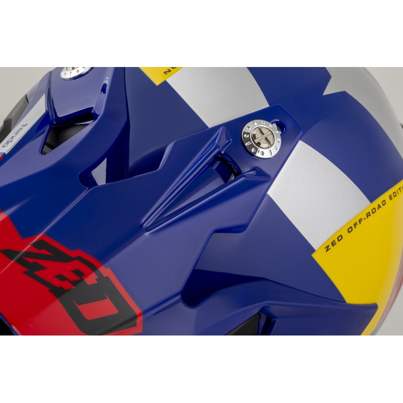 Kask motocrossowy ZED X1.9 Tendo perłowy niebiesko-czerwono-żółto-srebrny - II. jakość