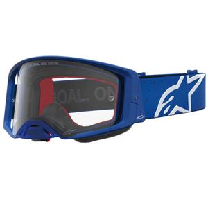 Gogle motocrossowe Alpinestars Supertech Vesta niebiesko-białe z przezroczystym pleksiglasem
