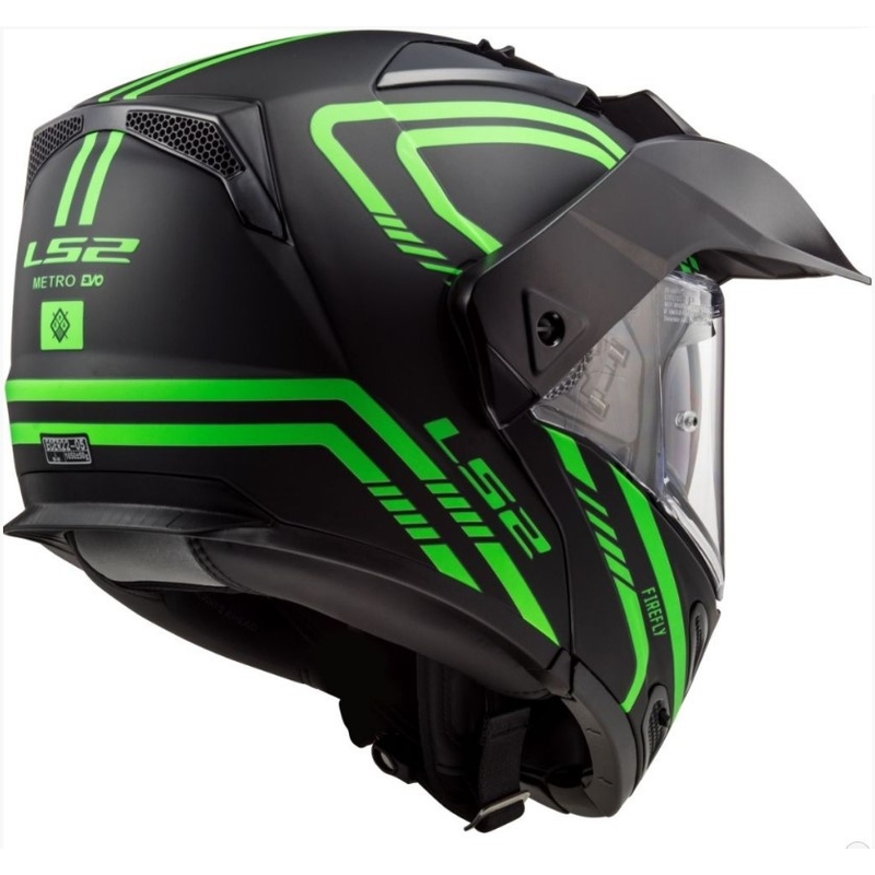 Szczękowy kask motocyklowy LS2 FF324 Metro EVO Firefly czarno-fluo zielony