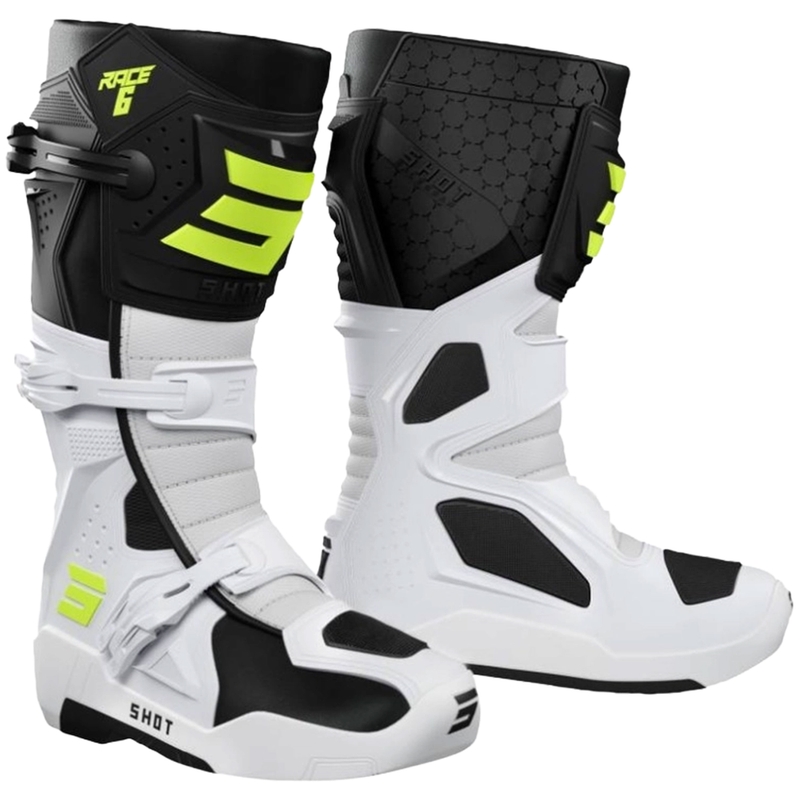 Buty motocrossowe Shot Race 6 czarno-biało-fluo-żółte 2 - II gatunek - II. jakość