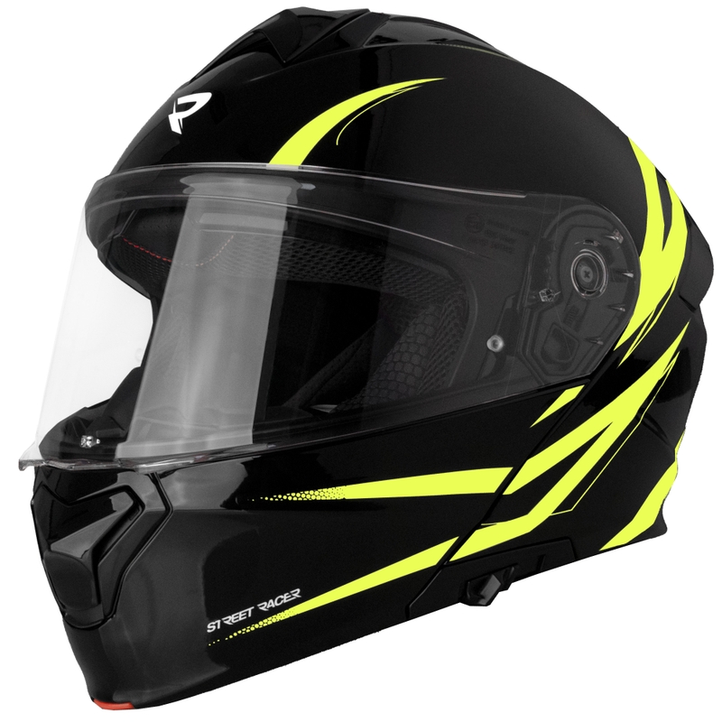 Kask motocyklowy typu flip-up Street Racer Fury czarno-fluo żółty 2 - II gatunek - II. jakość