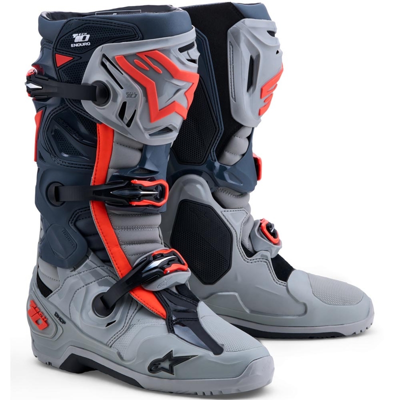 Buty motocyklowe Alpinestars Tech 10 Enduro w kolorze szaro-ciemnoszarym-fluo-czerwonym